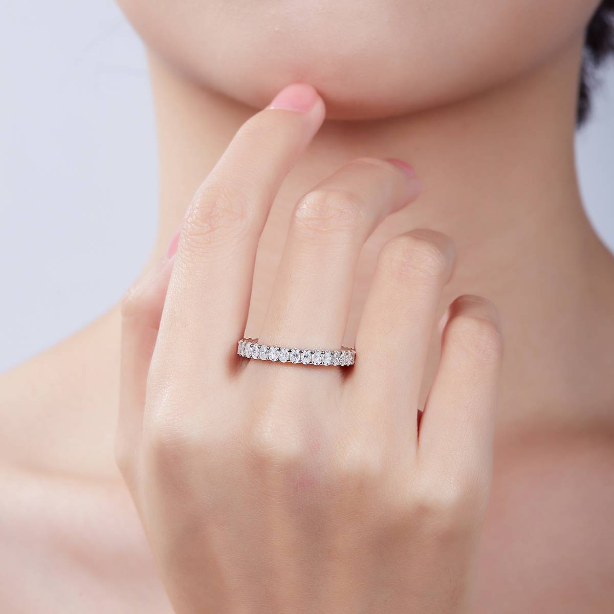 Oval Full Body Ring S925 Silver Plated Platinum Moissanite Women's Ring 3.4 Carat D-Class